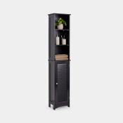 Tall Bathroom Cabinet Tallboy Slim Black Storage Cupboard w/ 6 Shelves | Luxury (ER35) Tall Bathroom