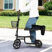 Foldable Knee Walker w/ Basket and Dual Brakes-Blue. - R14.6. Equipped with an ergonomic knee pad