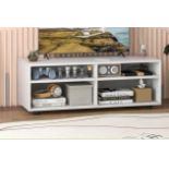 HOME TV STAND WITH 5 POSITIONS ADJUSTABLE SHELVES FOR TV UP TO 4 CUBBIES-WHITE . - R14.5. A great