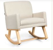 FABRIC UPHOLSTERED RECLINER ROCKING CHAIR ARMCHAIR LOUNGE SOFA SEAT RELAX ROCKER-BEIGE. - R14.5.