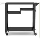 3-SHELF MOVABLE BBQ CART WITH 4 LOCKABLE WHEELS, HOOKS AND SIDE HANDLE-BLACK. - R14.5. The movable