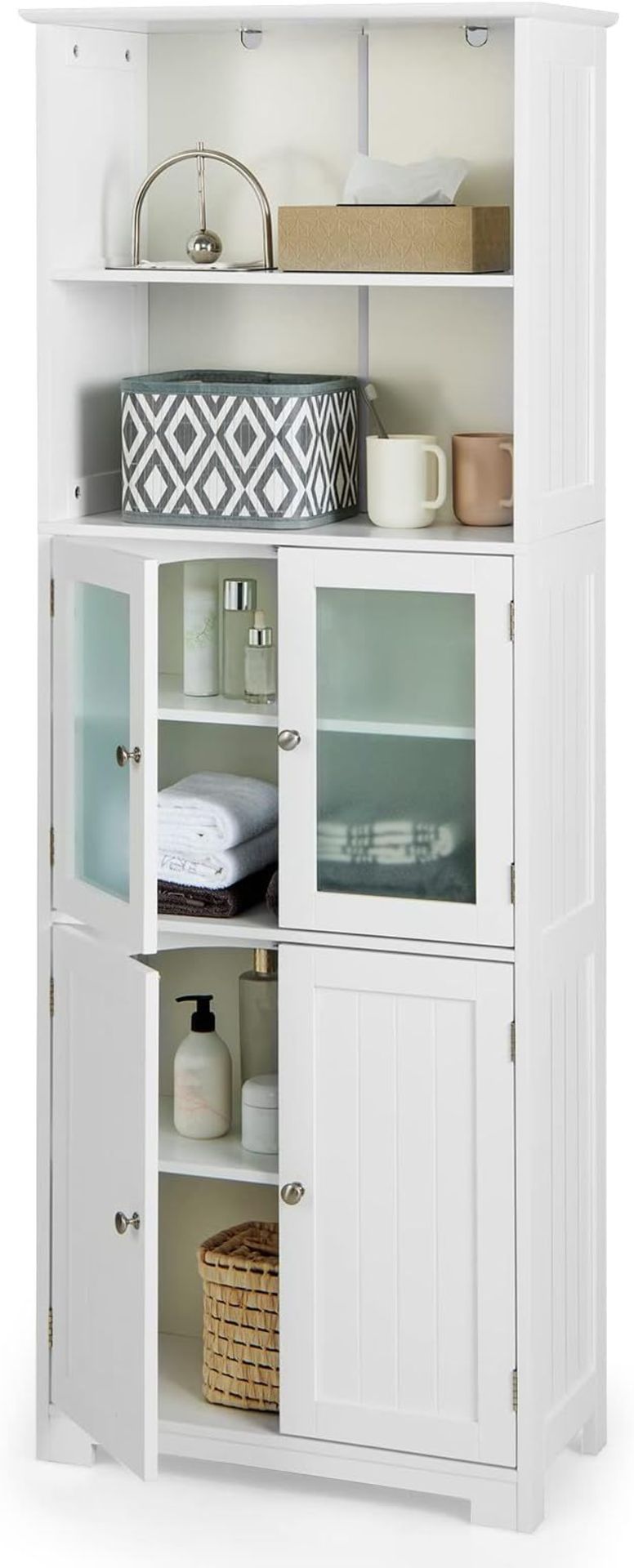 CASART Bathroom Floor Cabinet, Wooden Storage Cupboard with Adjustable Shelf & Doors, Freestanding