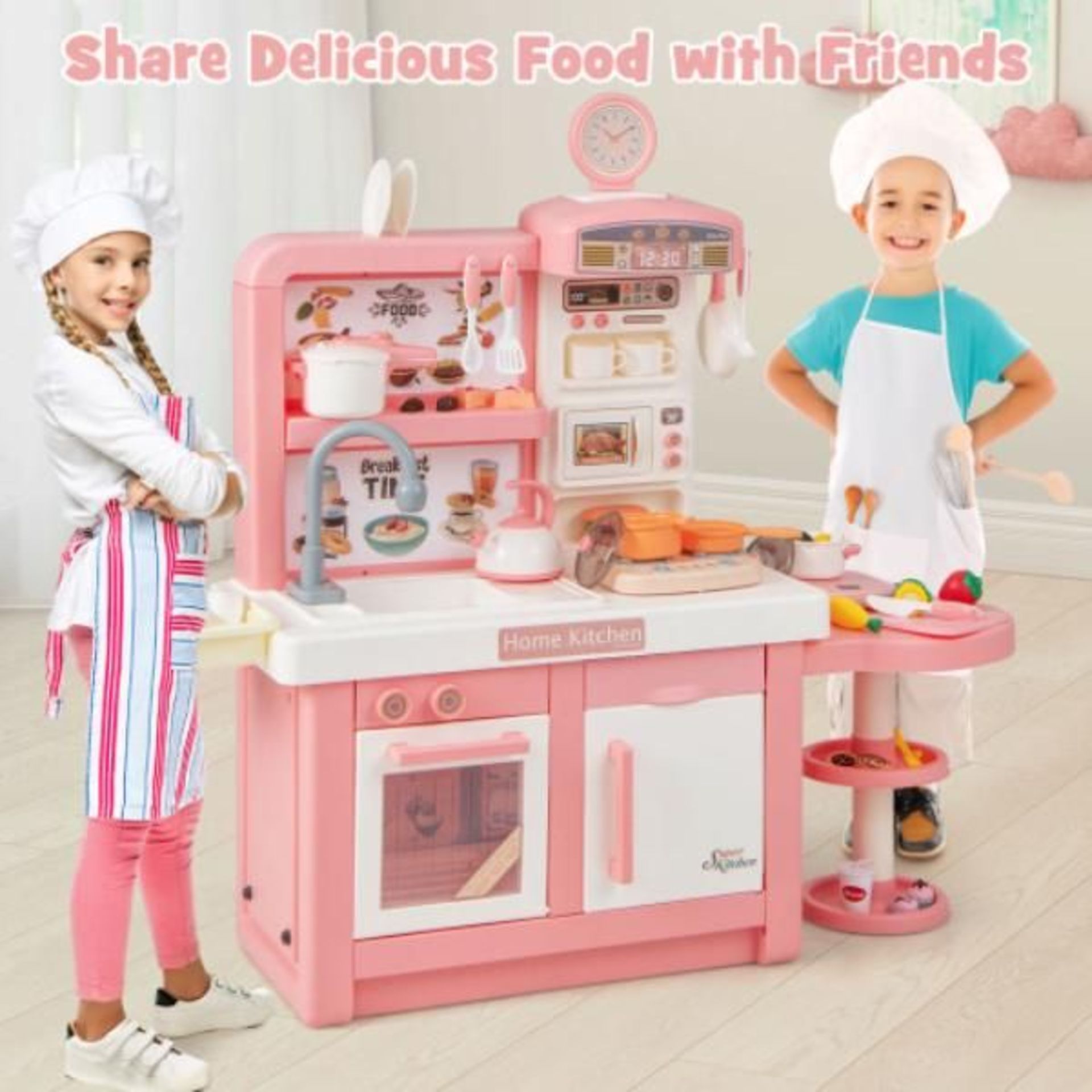 Kids Play Kitchen Toy With Stove Sink Oven With Light & Sound, Pink. - R14.7.