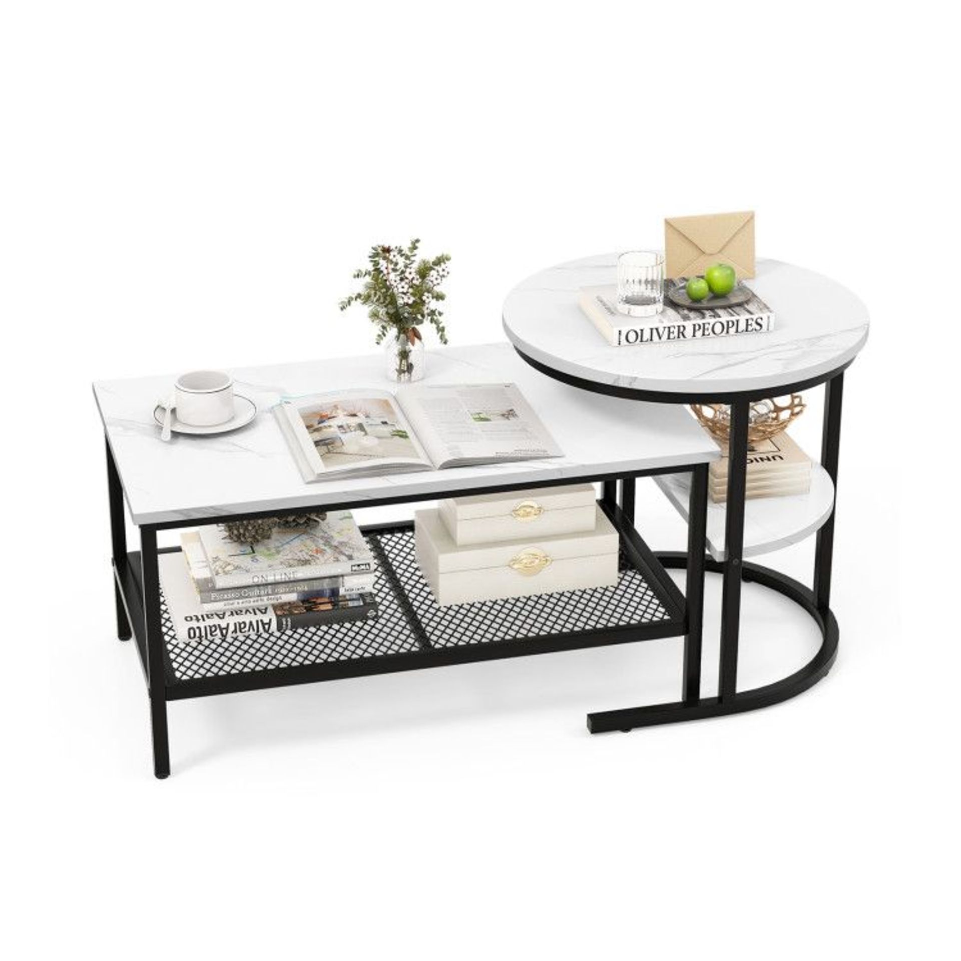 Set of 2 Nesting Coffee Table with Extra Storage Shelf for Living Room. -R13a.5. This 2-piece coffee
