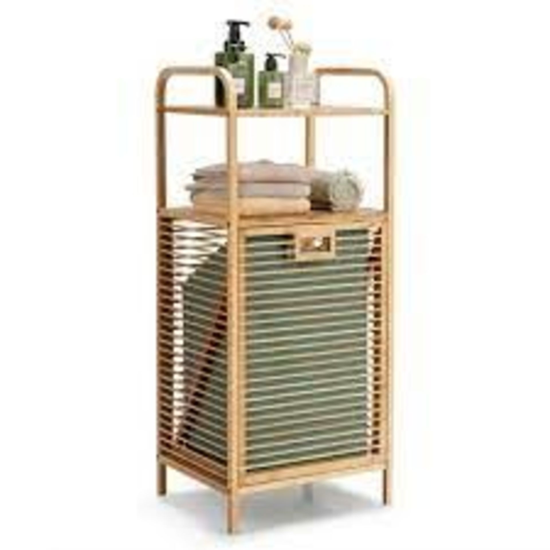 Bamboo Laundry Bin with Storage and Removable Basket. - R14.7.