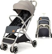 Luxury Lightweight Baby Stroller, One-Hand Foldable Infant Pushchair with 5-Point Harness,