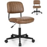 SFAREST Swivel Office Chair, Height Adjustable Mid-Back PU Leather Computer Chair with Wheels,