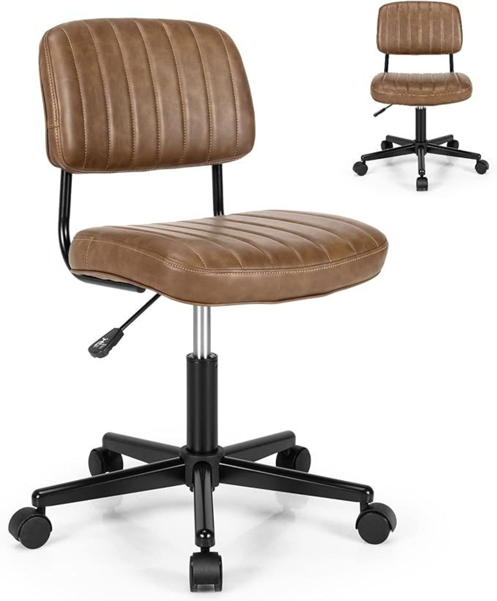 SFAREST Swivel Office Chair, Height Adjustable Mid-Back PU Leather Computer Chair with Wheels,