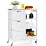 GiantexUK Kitchen Island Cart, 4-Tier Serving Cart with Drawers, Open Shelves, Pull-out Tray and