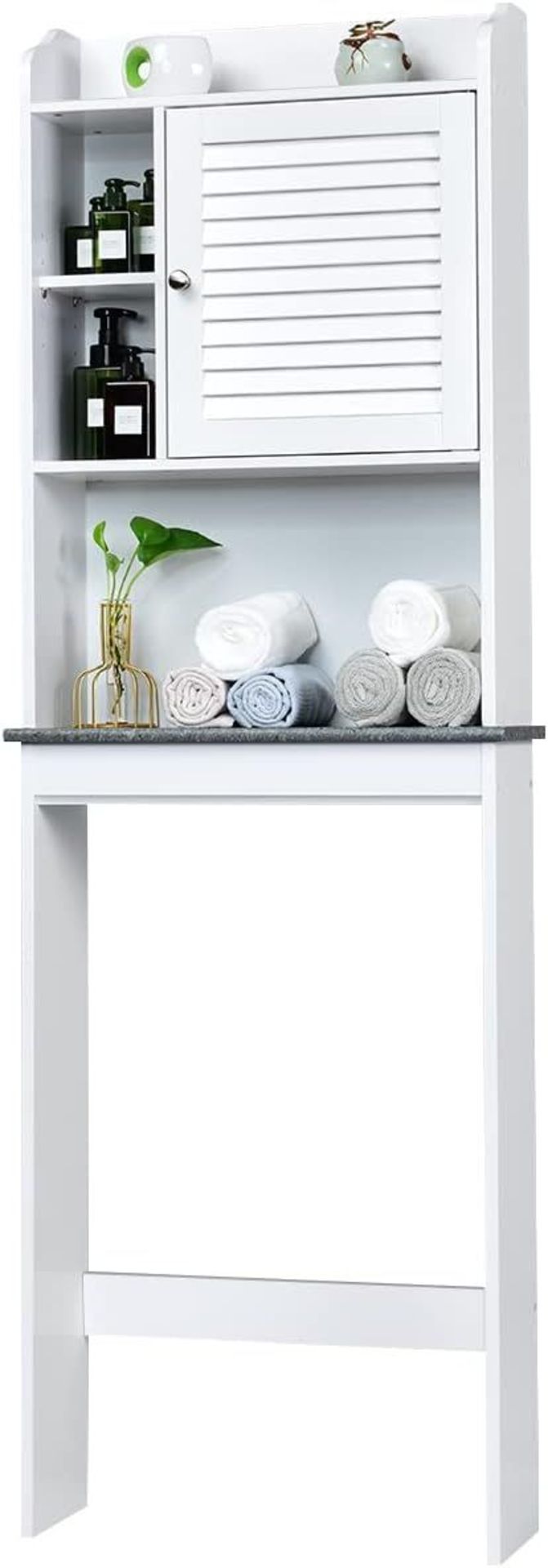 COSTWAY Over Toilet Cabinet, Freestanding Washing Machine Rack with Open Shelves and Door,