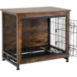 Luxury Wooden Dog Crate with Removable Tray, 2 Doors Puppy Wire Cage End Table, Lockable Pet