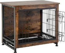 Luxury Wooden Dog Crate with Removable Tray, 2 Doors Puppy Wire Cage End Table, Lockable Pet