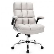Adjustable Swivel Office Chair with High Back and Flip-up Arm for Home and Office-Beige. -R14.5.