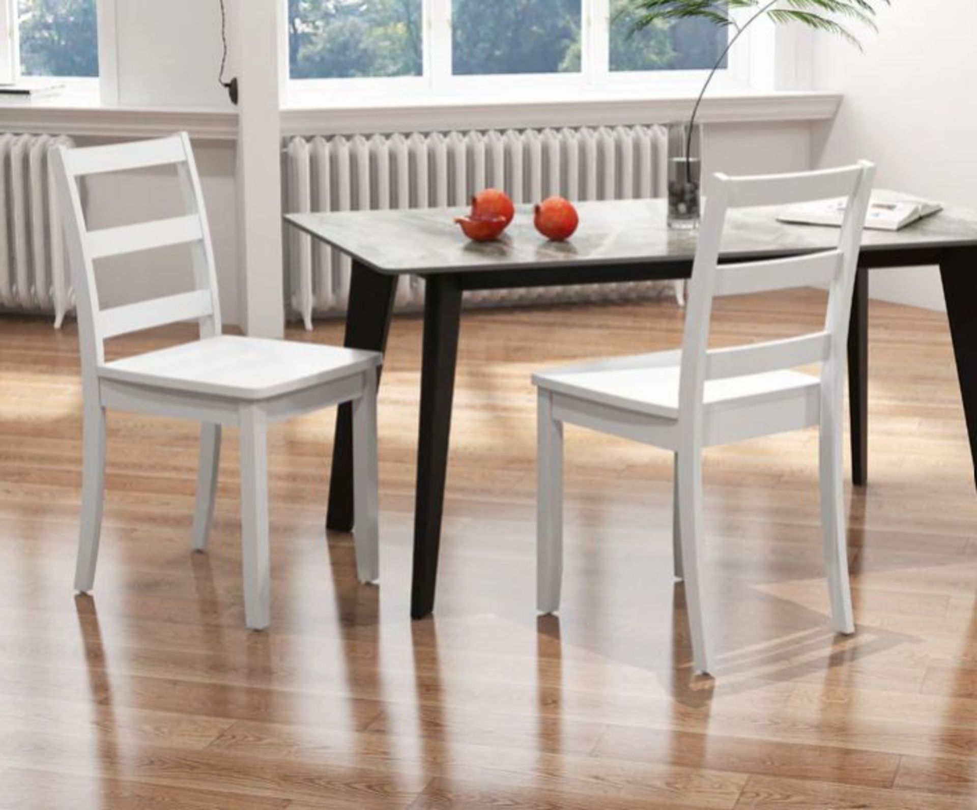 SET OF 2 DINING CHAIRS WITH SOLID RUBBER WOOD LEGS AND NON-SLIP FOOD PADS-WHITE. - R14.5. This 2-