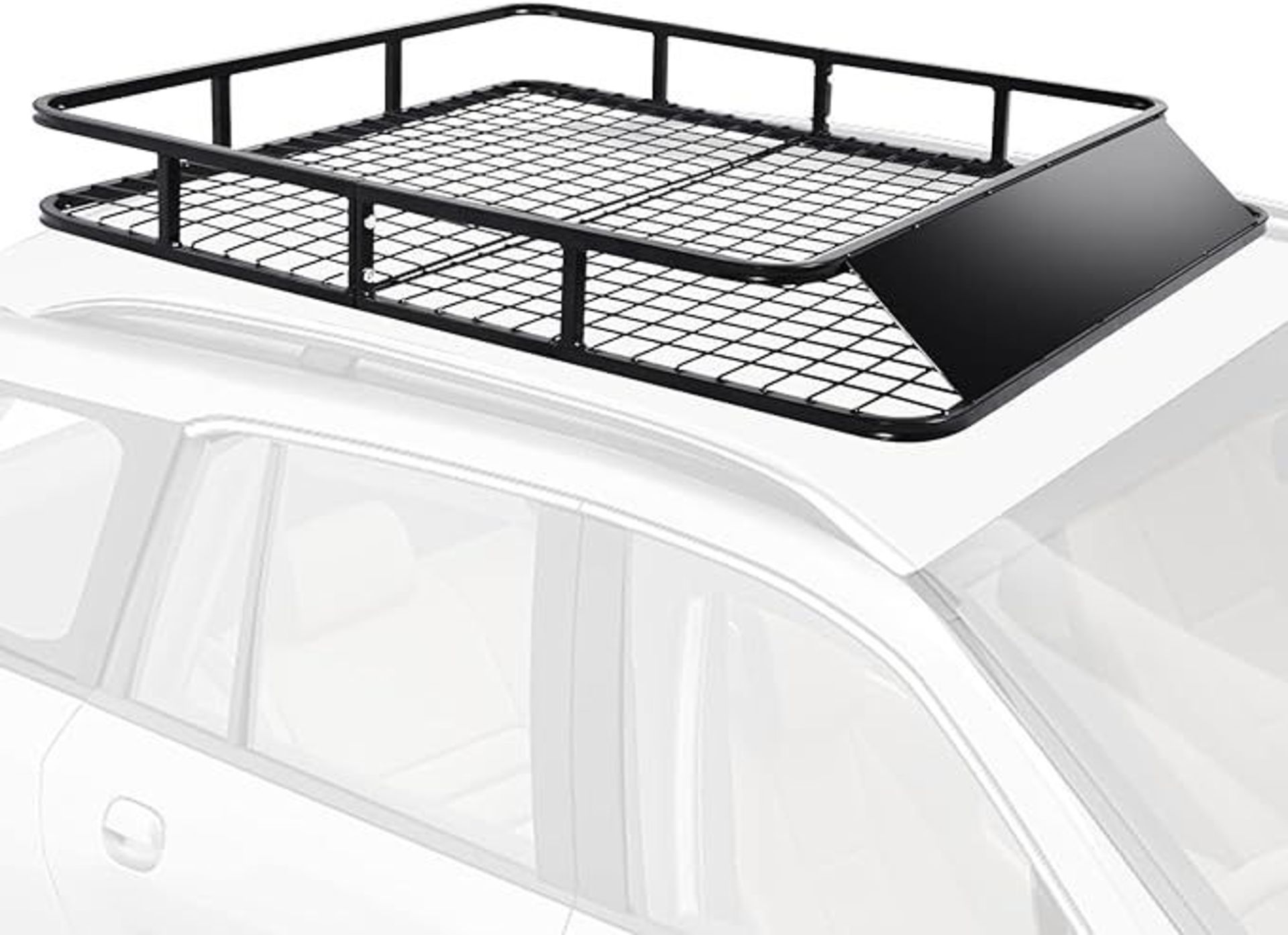 Roof Rack, Car Roof Rack Basket with Wind Shield, 4 U-Shaped Bolts, Heavy-Duty Steel Frame, 100KG