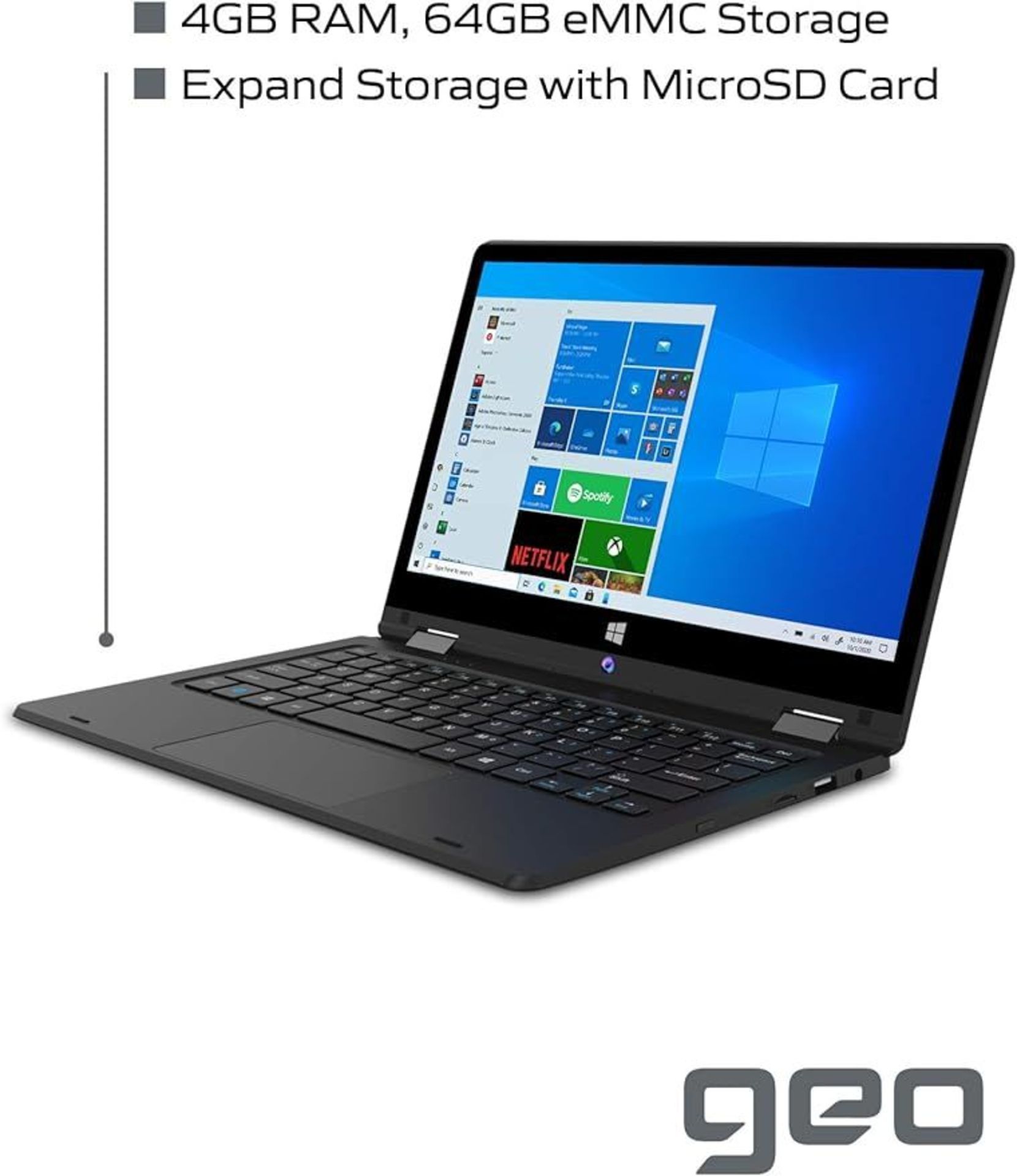 GeoFlex 110 Convertible Laptop and Tablet 11.6-inch HD Touchscreen Windows 10 Intel Celeron 4GB RAM, - Bild 2 aus 2