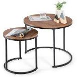 Set of 2 Round Nesting Coffee Table with Wooden Tabletop. - ER53.