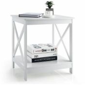 Casart Wooden Storage End Table X-Frame Night Stand Sofa Bedside Table with Open Shelf. - ER53.