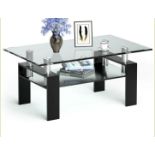 MODERN GLASS COFFEE TEA TABLE WITH OPEN SHELF-BLACK. - ER53.