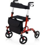 GYMAX Rollator Walkers, 4 Wheels Folding Medical Walking Aid with Seats, Adjustable Handle and