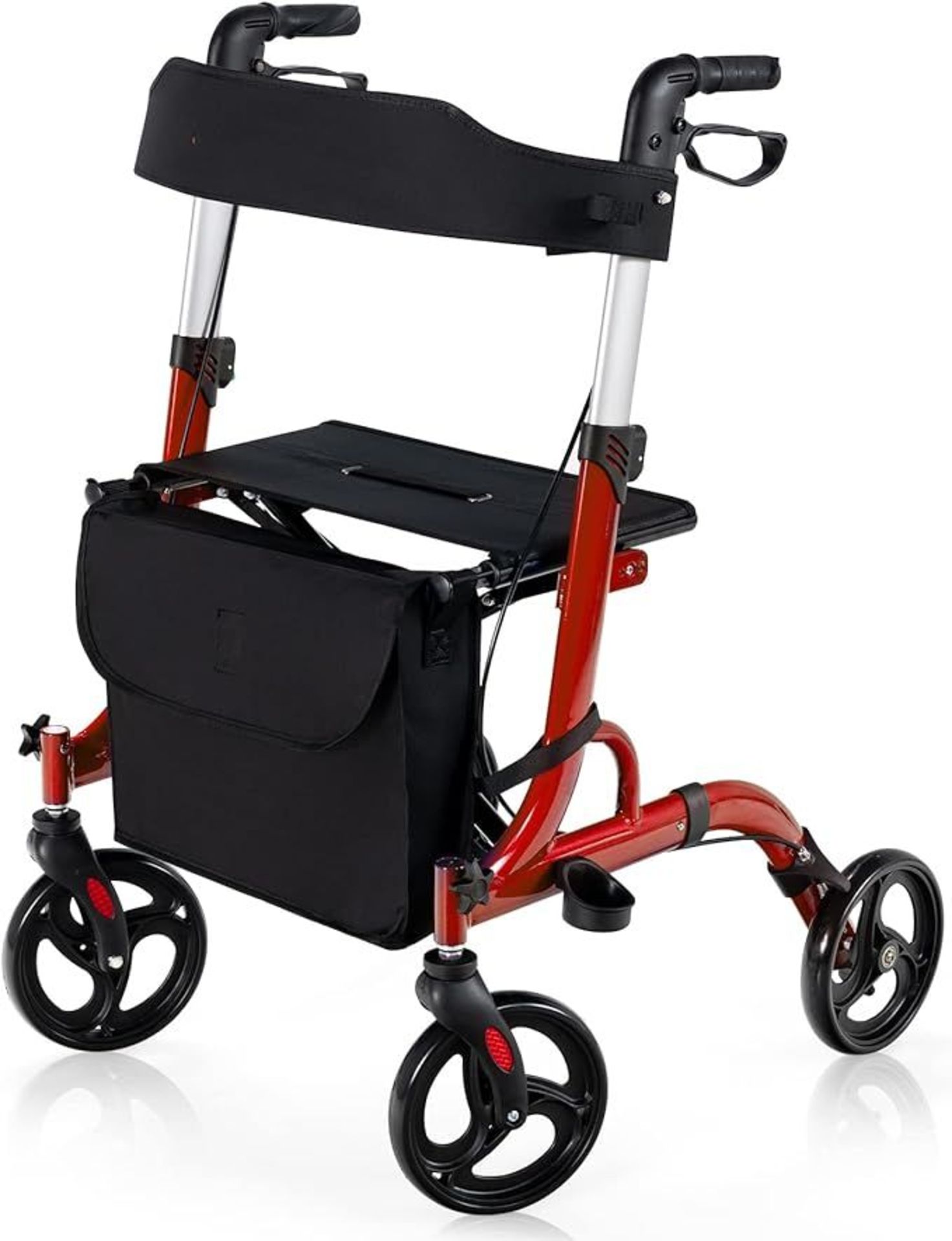 GYMAX Rollator Walkers, 4 Wheels Folding Medical Walking Aid with Seats, Adjustable Handle and