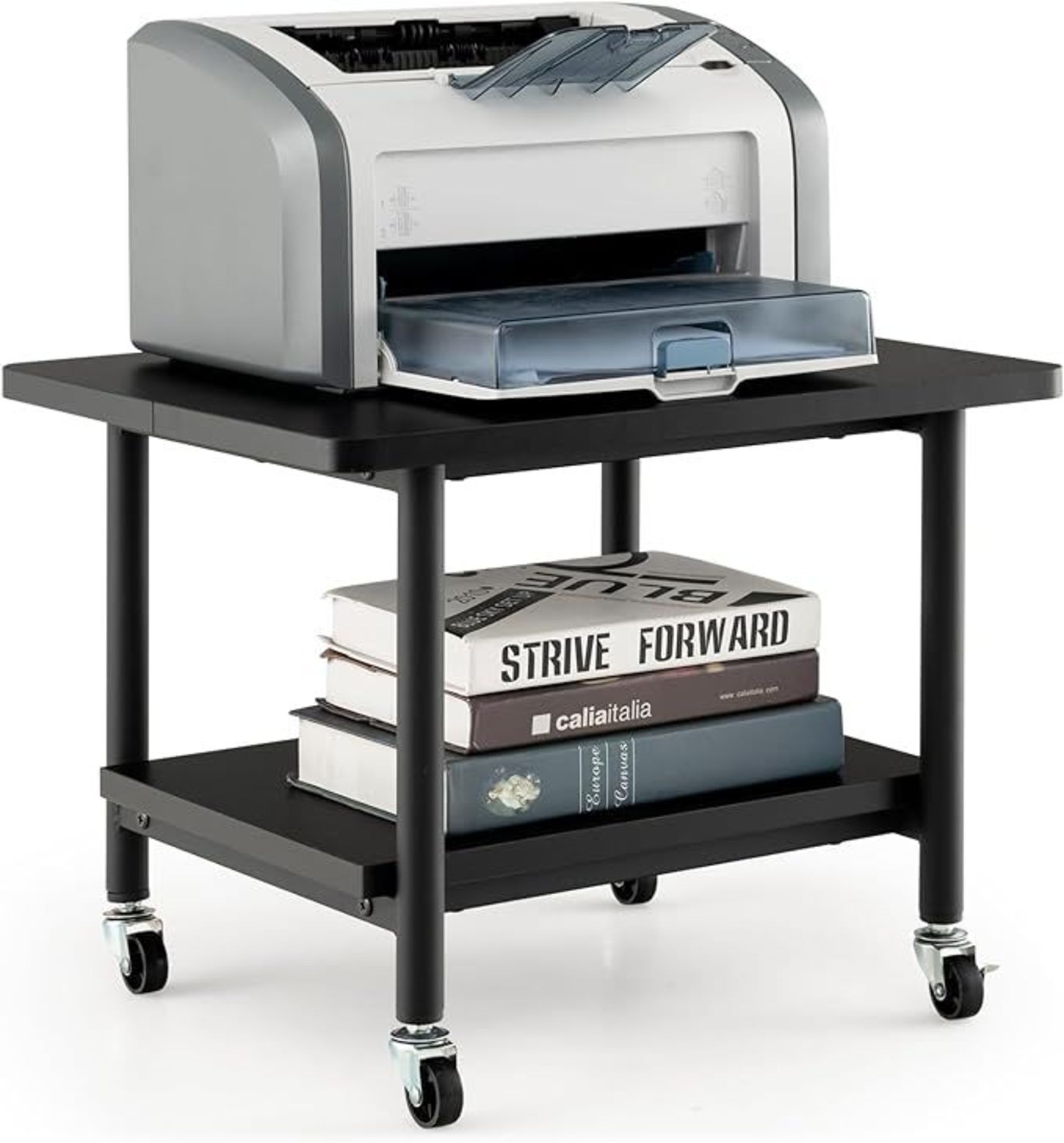 COSTWAY 2-Tier Mobile Printer Stand with Wheels, Rolling Desk Organizer Storage Shelf Printer