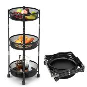 3-Tier Folding Kitchen Trolley Cart with Round/Square Baskets - Luxury. - ER53.