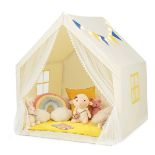 Kids and Toddlers Playhouse with Washable Cotton Mat and Star Lights and Windows-Beige. - ER53