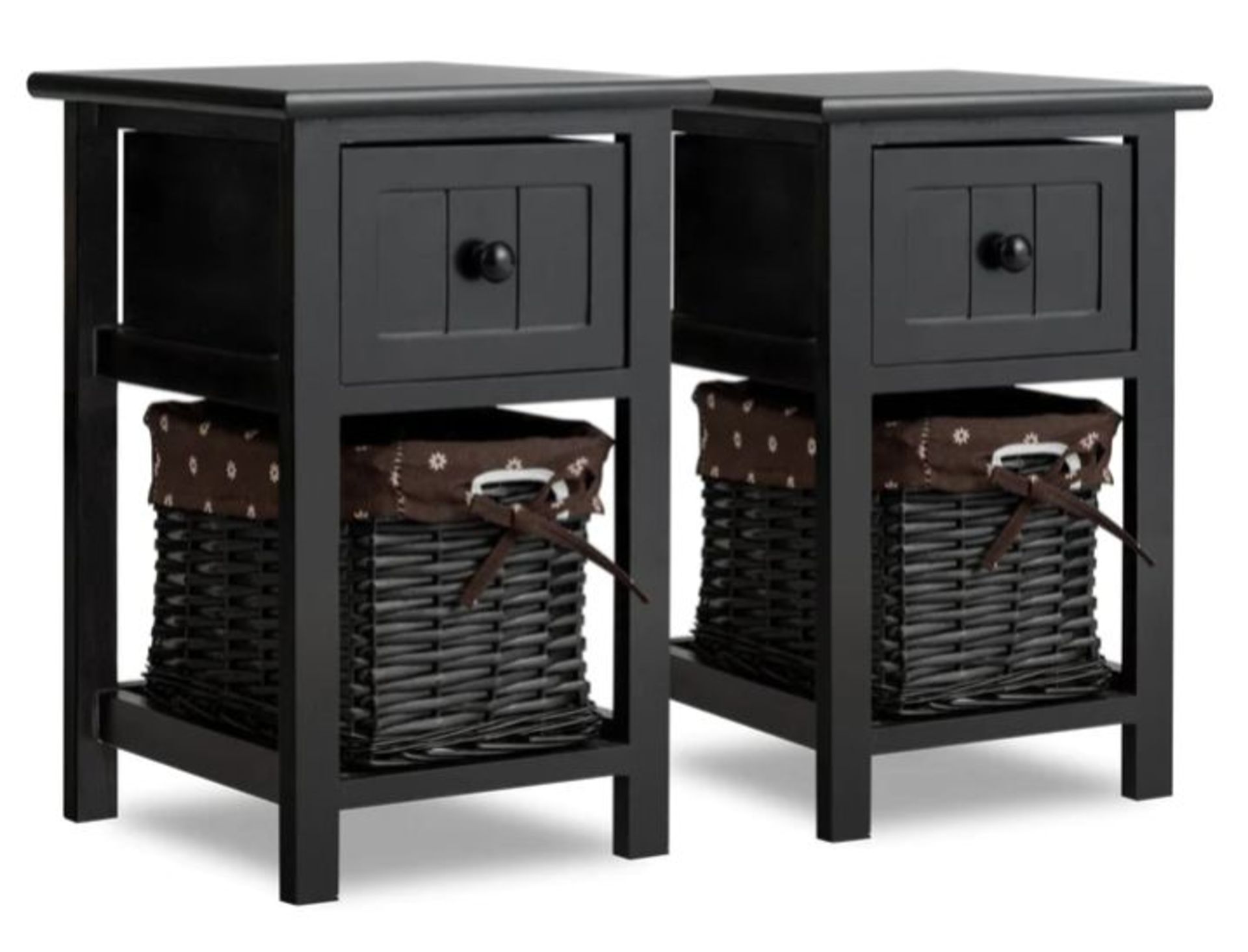 2 TIERS WOOD NIGHTSTAND WITH 1 DRAWER AND 1 BASKETS FOR HOME-BLACK. - ER53.