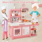 Kids Play Kitchen Toy With Stove Sink Oven With Light & Sound, Pink. - ER53.