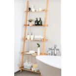 5 TIER BAMBOO LADDER SHELF WITH RAISED BAFFLE FOR LIVING ROOM. - ER53. Equipped with 5 open