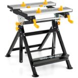 Portable Workbench, Folding Work Bench and Vise with 2 Rotary Handles, 7-Level Adjustable Height,