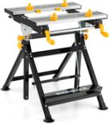 Portable Workbench, Folding Work Bench and Vise with 2 Rotary Handles, 7-Level Adjustable Height,