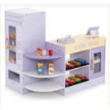 KIDS WOODEN GROCERY STORE SUPERMARKET PLAY TOY SET-PURPLE. - ER53. With a checkout counter and a