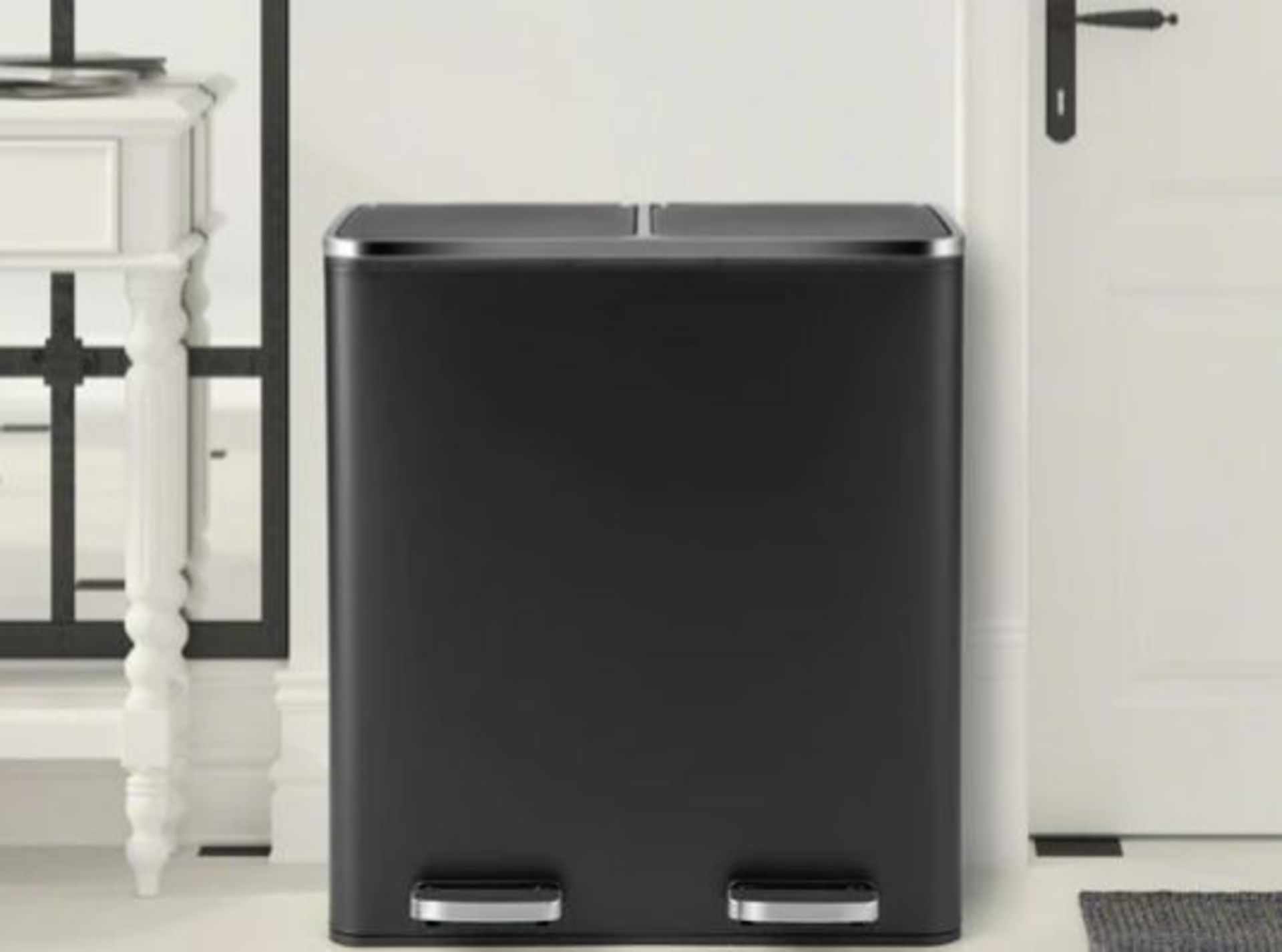 DOUBLE RECYCLE PEDAL BIN WTH DUAL REMOVABLE COMPARTMENTS-BLACK. - ER53. A perfect 60L stainless