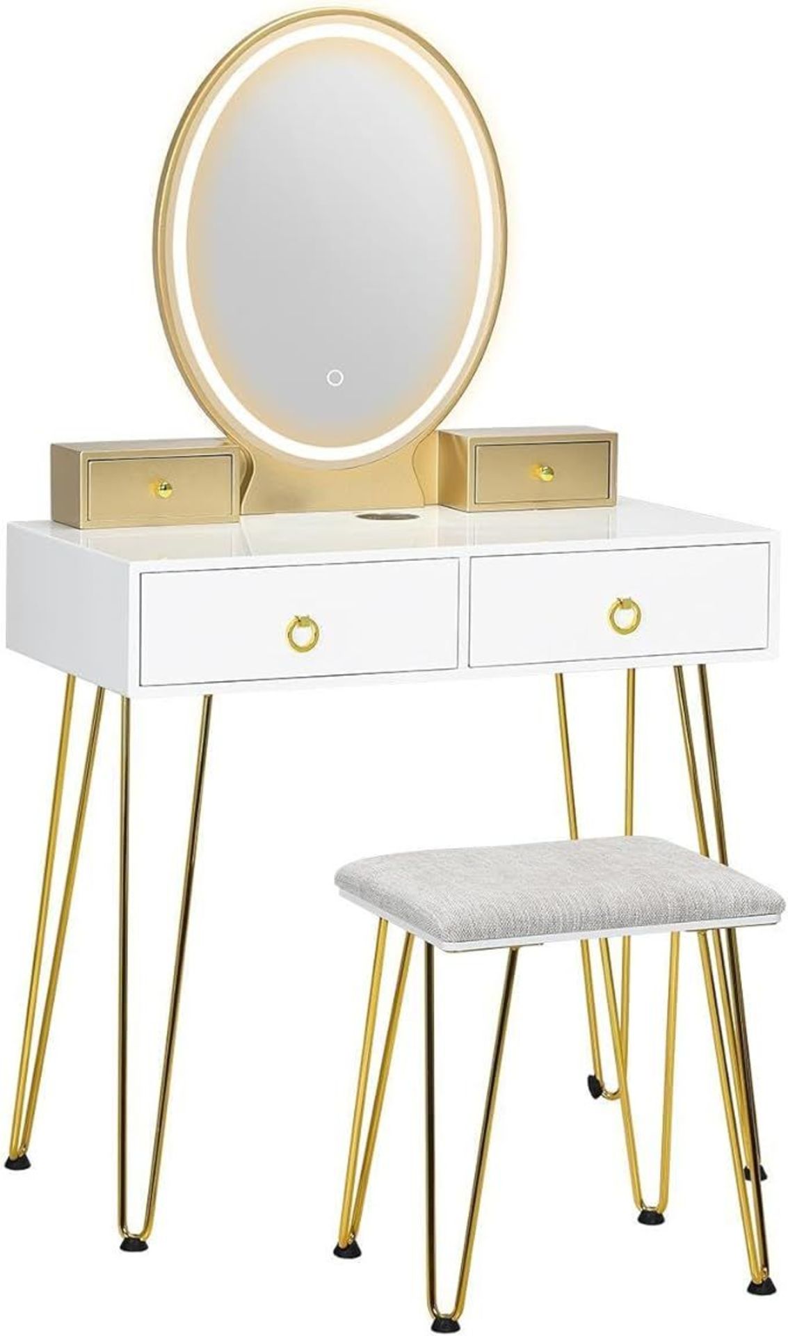Multigot Dressing Table with Mirror and Stool, Vanity Makeup Desk with Detachable LED Mirror and