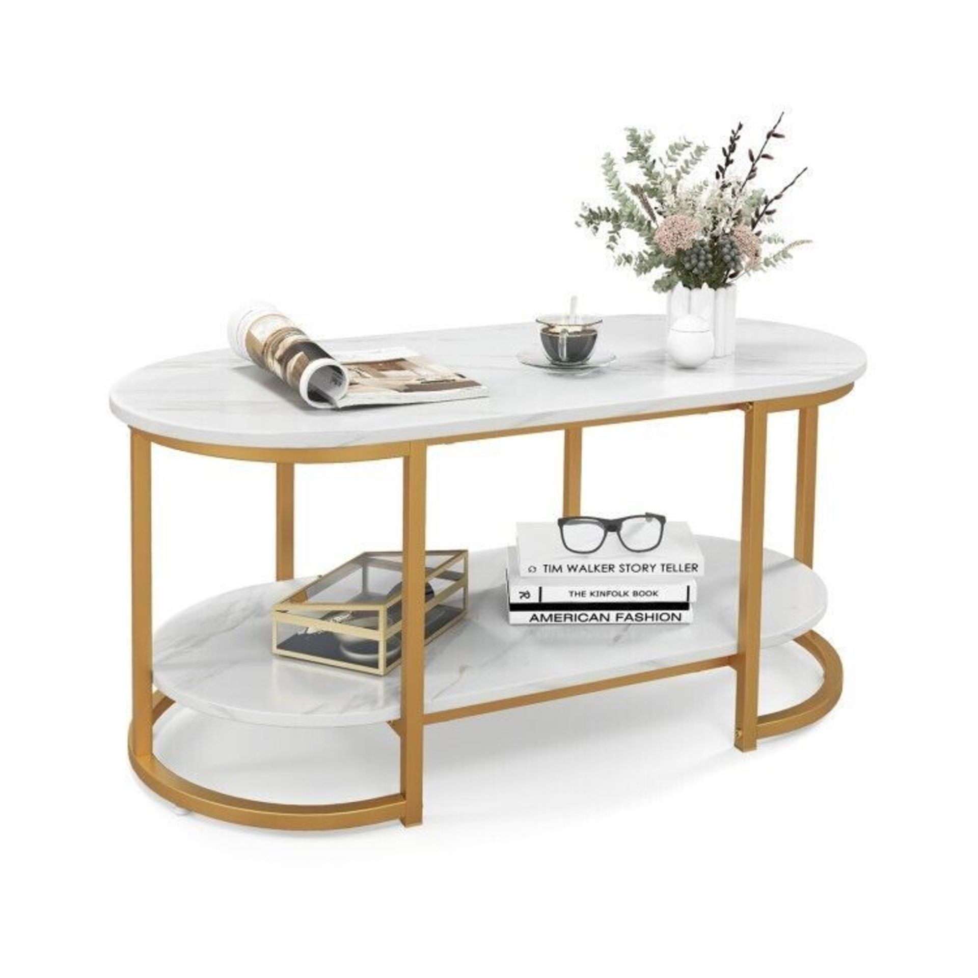 Modern Coffee Table W/ Open Storage Shelf Metal Frame Living Room Cocktail Table. - ER53.