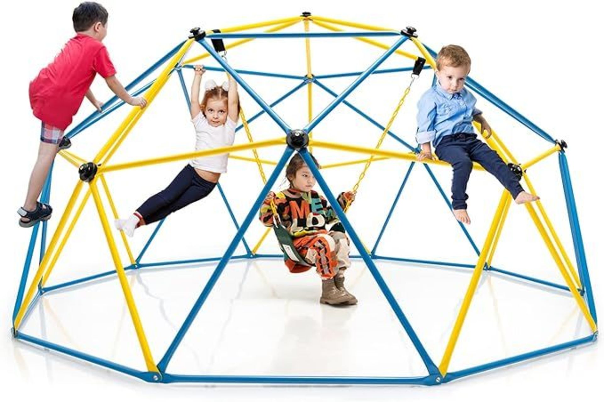 Costzon Climbing Dome with Swing, 10FT Outdoor Jungle Gym Monkey Bar Climbing Toys for Toddlers,