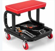 Rolling Workshop Creeper Soft Padded Seat Mechanic Stool with Tool Tray Storage. - ER53.