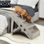 4 Steps Folding Pet Stairs With Safe Side Rail-Gray. - ER53