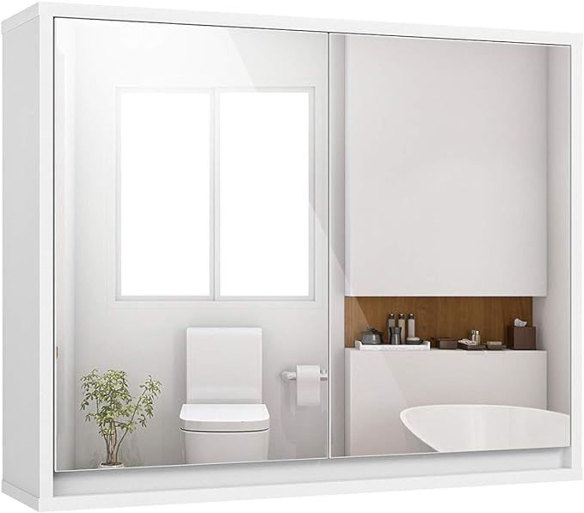 COSTWAY Bathroom Mirror Cabinet, Wall Mounted Storage Cupboard with Shelf, Home Kitchen Living