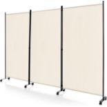 CASART Folding Room Dividers, 3/4 Panels Movable Protective Privacy Screens with Lockable Wheels,