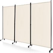 CASART Folding Room Dividers, 3/4 Panels Movable Protective Privacy Screens with Lockable Wheels,