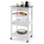 Costway Compact Kitchen Island Cart Rolling Service Trolley withStainless Steel Top Basket - ER53