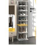 WOODEN VERTICAL SHOE RACK WITH 7 SHELVES-WHITE. -ER53. Made from P2, premium MDF, which have been