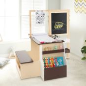 Kids Art Easel & Table & Bench Set Wooden Art Center w/ Double-Sided Blackboard. -ER53. This kids