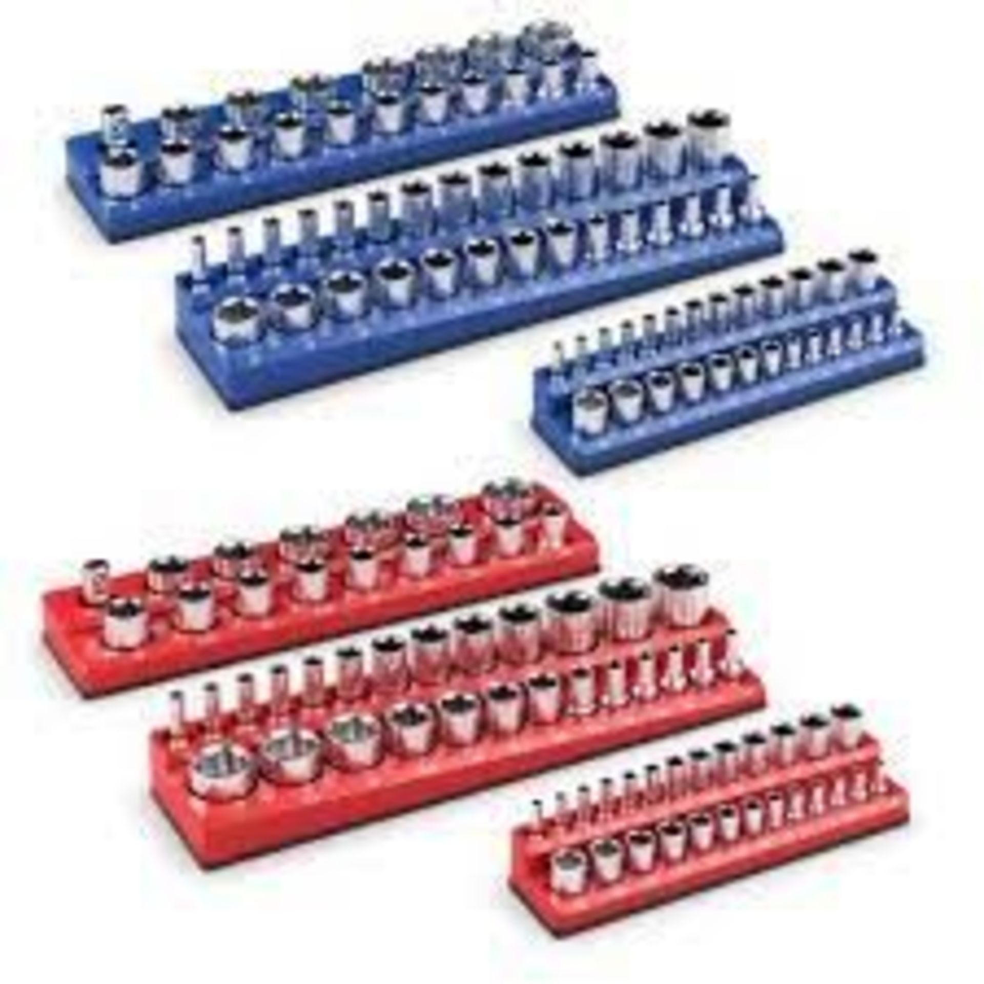 Costway TD10013RB Metric & SAE Magnetic Socket Organizer Set, Red & Blue - 6 Piece. - ER53.