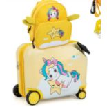 2 PIECES KIDS LUGGAGE SET WITH SPINNER WHEELS AND ANTI-LOSE ROPE-YELLOW. - ER53.