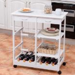 Costway White Rolling Wood Kitchen Trolley Cart Island Shelf w/ Storage Drawers Baskets New. -