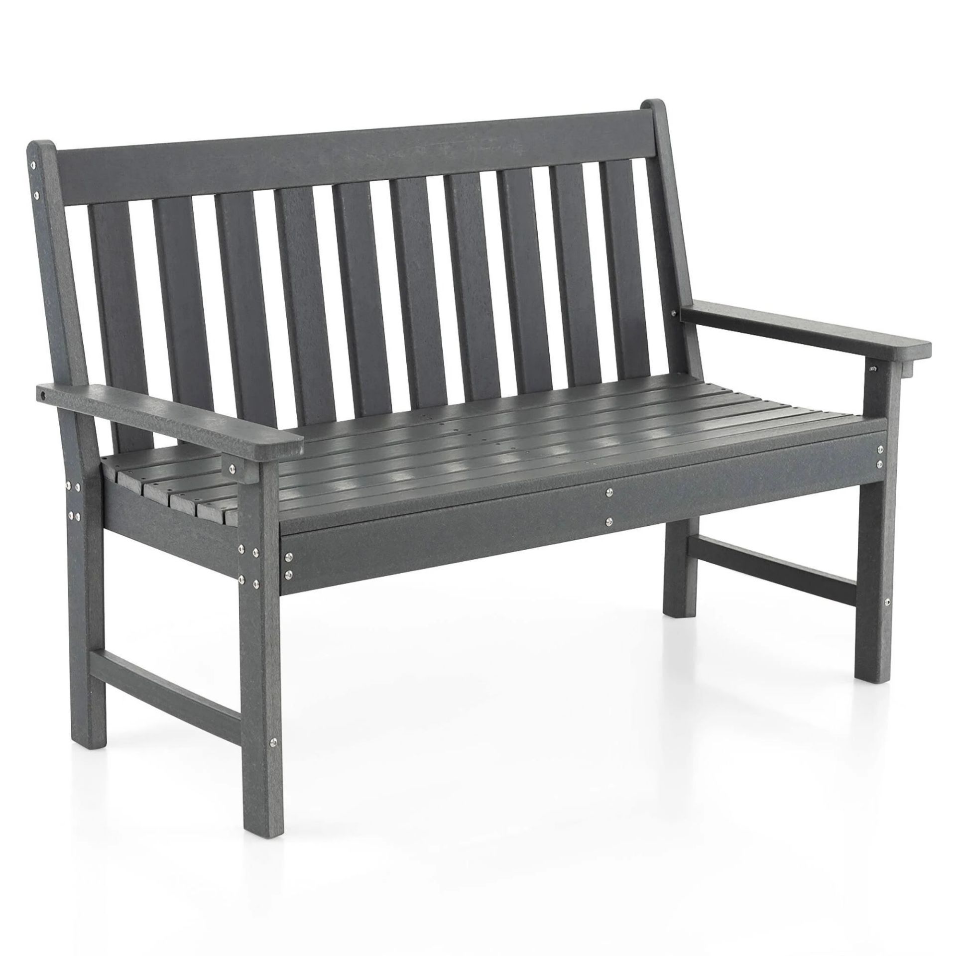 Costway Outdoor All-Weather HDPE Bench Patio 2-Person Armrests and Backrest. - ER53.